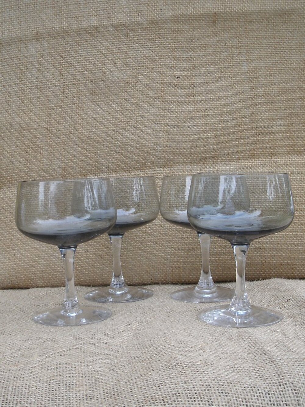 Vintage Fostoria Smoke Gray & Clear Cherish Champagne Glass Set of 4